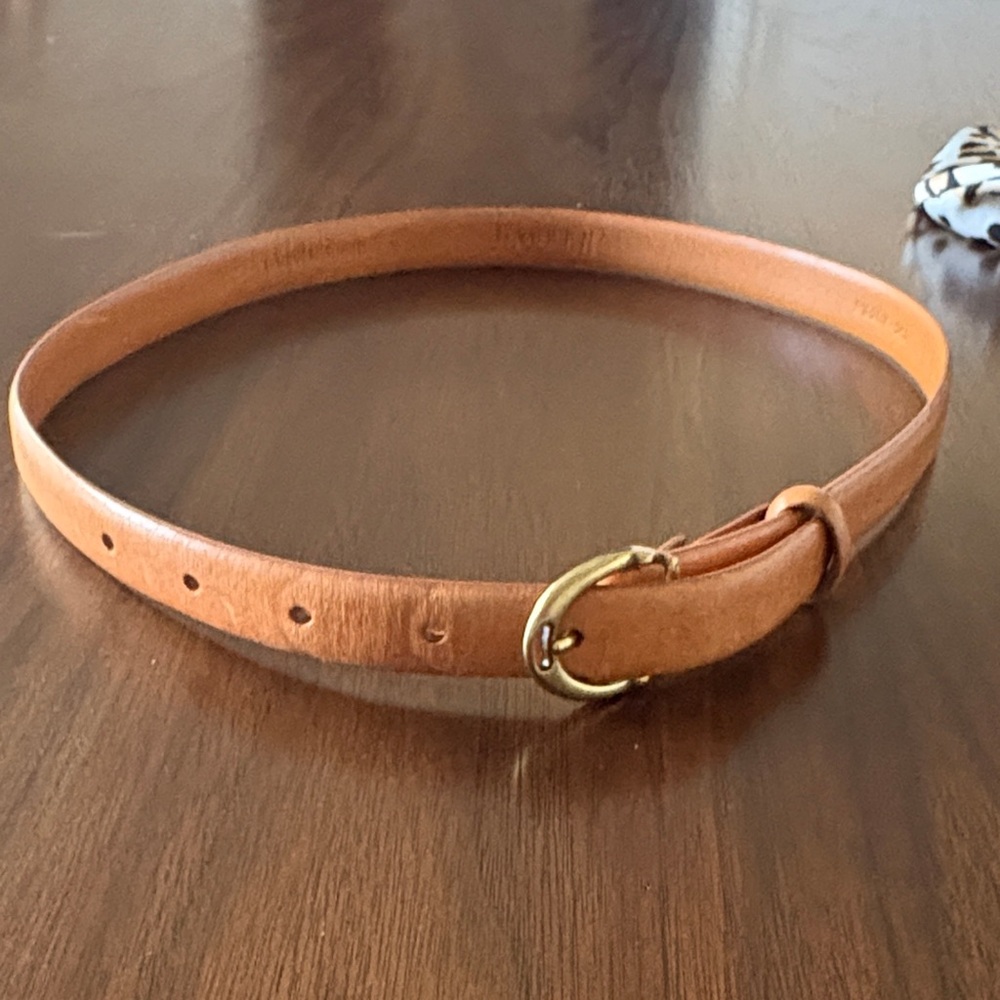 Lauren Ralph Lauren Slim Tan Leather Belt with Gold Buckle